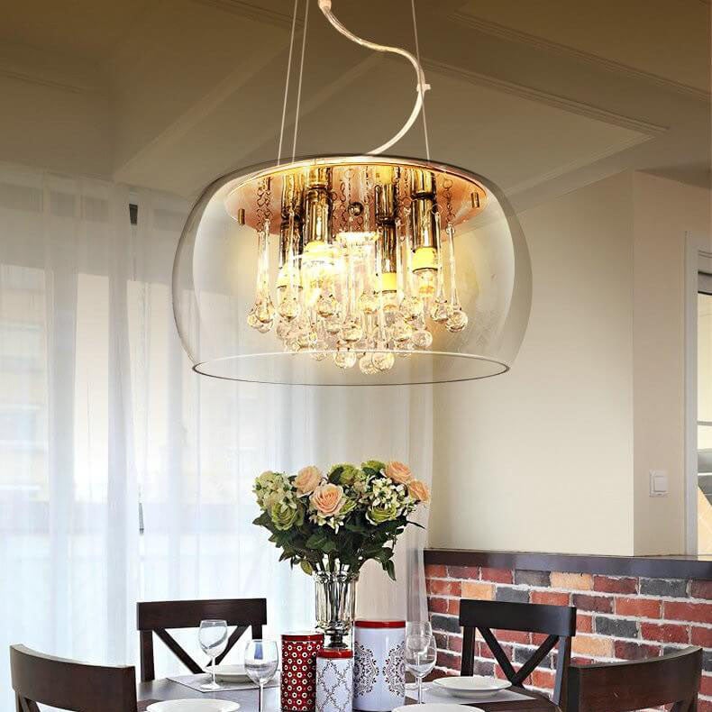 Elegant 6-Light Crystal Chandelier with Modern Glass Shade