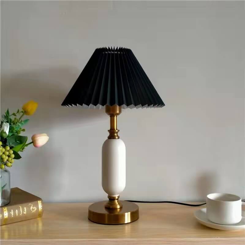 Vintage Pleated Shade Column Table Lamp - 1 Light