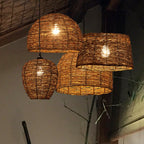 Vintage Rattan Dome Pendant Light - 1-Light Fixture