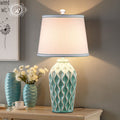 Contemporary Fabric and Ceramic 1-Light Table Lamp with Ice Crack Finish