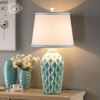 Contemporary Fabric and Ceramic 1-Light Table Lamp with Ice Crack Finish