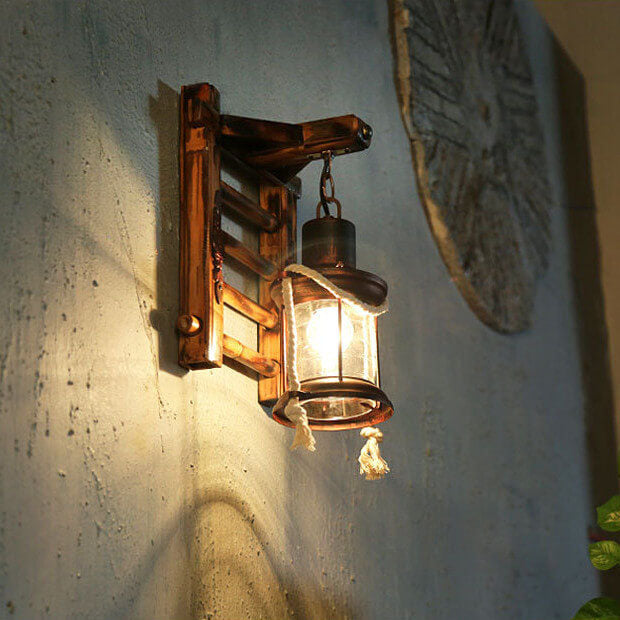 Premium Vintage Bamboo Weaving Kerosene Wall Sconce Lamp