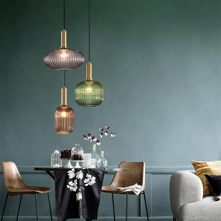 Striped Glass 1-Light Lantern Pendant