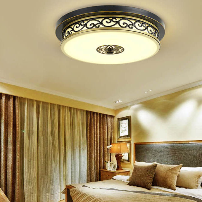 Vintage Iron LED Flush Mount Ceiling Light with Circular Patterned Edge