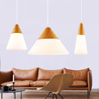 Nordic Wood Grain Cone Pendant Light - 1-Light Glass Fixture