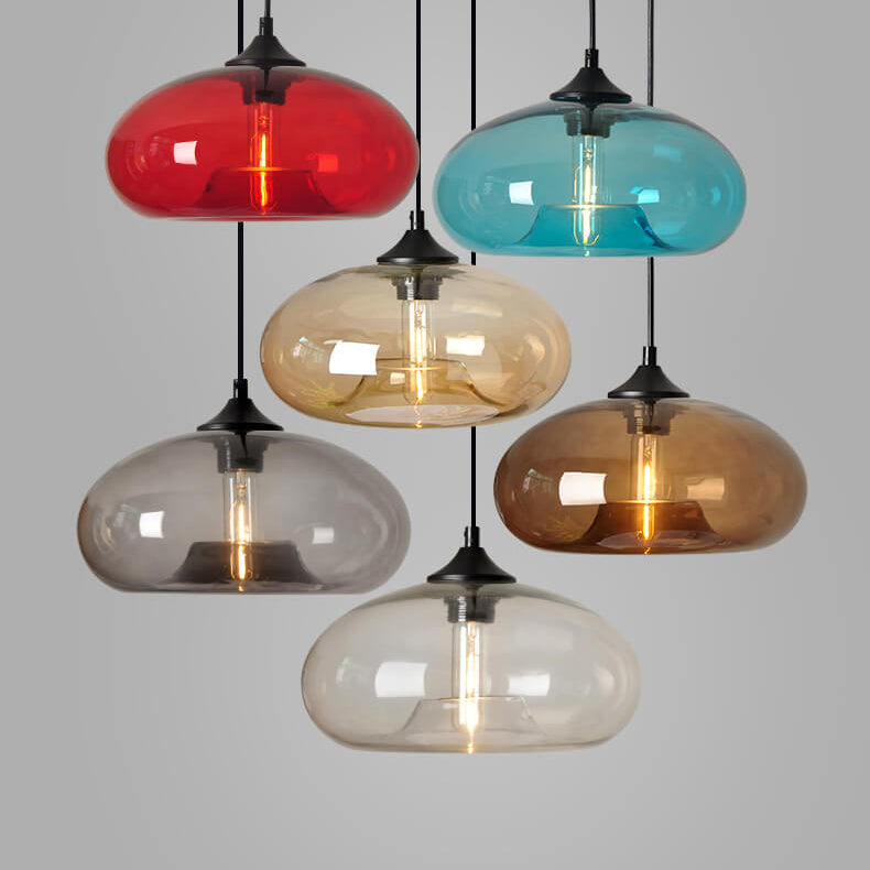 Premium Colored Glass Oval Pendant Light - 1-Light