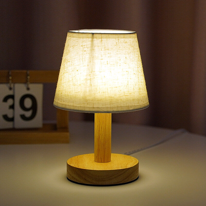 Premium Vintage Linen Drum Shade LED Table Lamp