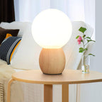 Nordic Solid Wood Milk White Glass Orb Table Lamp