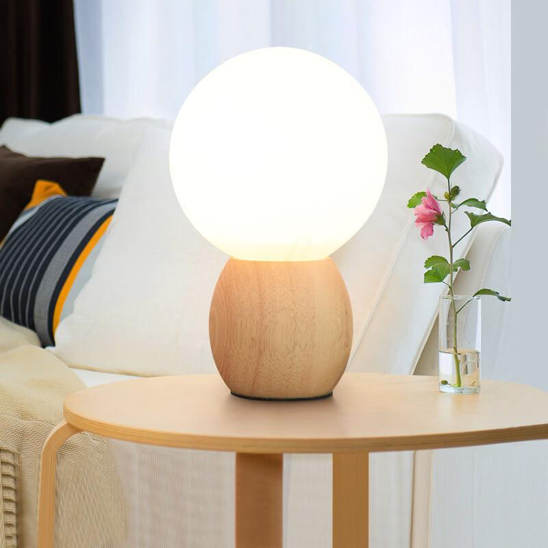 Nordic Solid Wood Milk White Glass Orb Table Lamp