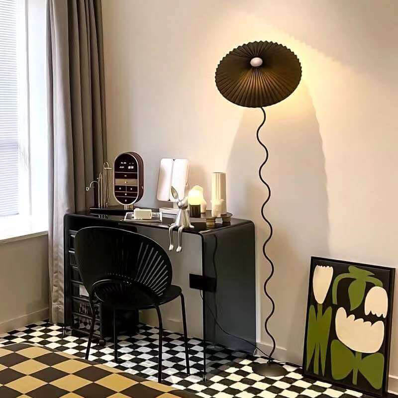 Premium Vintage Fabric Pleated Floor Lamp with 1-Light