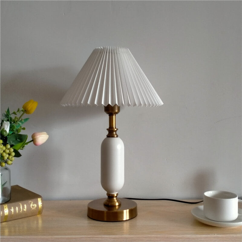 Vintage Pleated Shade Column Table Lamp - 1 Light