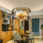 Elegant 6-Light Crystal Chandelier with Modern Glass Shade