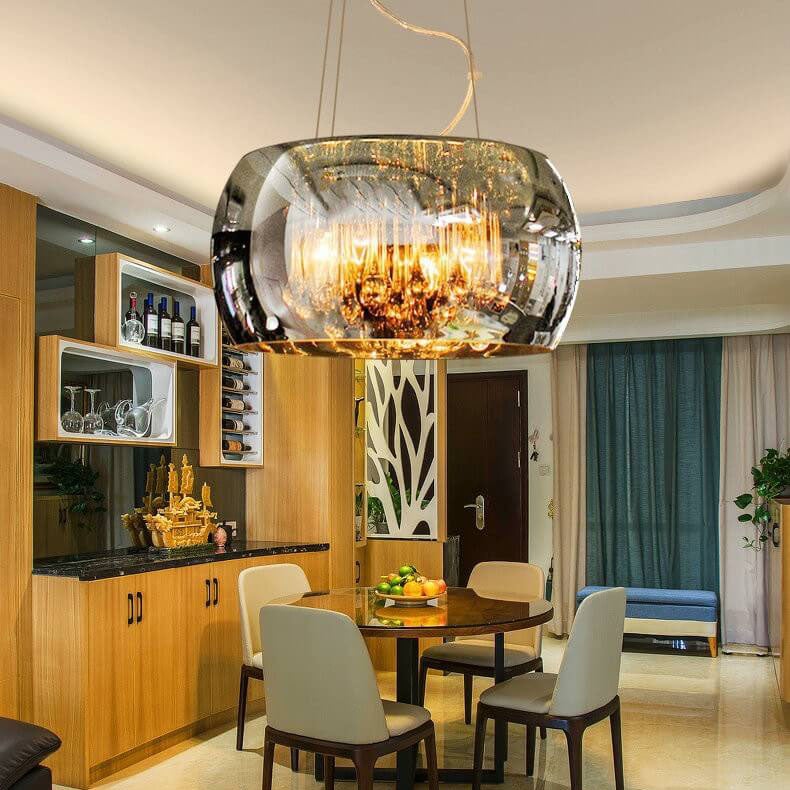 Elegant 6-Light Crystal Chandelier with Modern Glass Shade