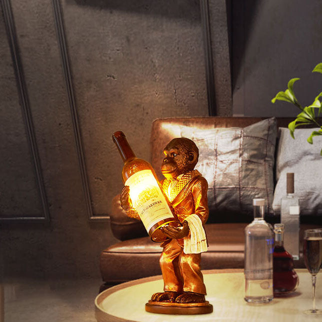 Vintage Monkey Resin Table Lamp with Wine Bottle Design - 1-Light Decor