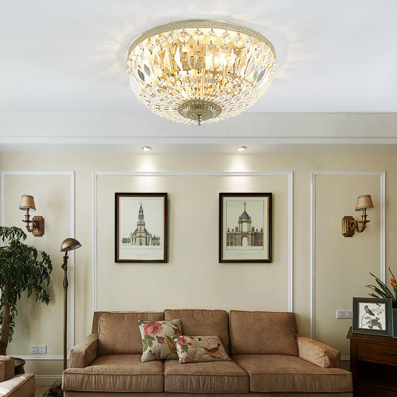 Vintage Crystal Flush Mount Ceiling Light - 4/6 Lights