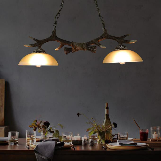 Vintage Antler Glass Bowl Chandelier
