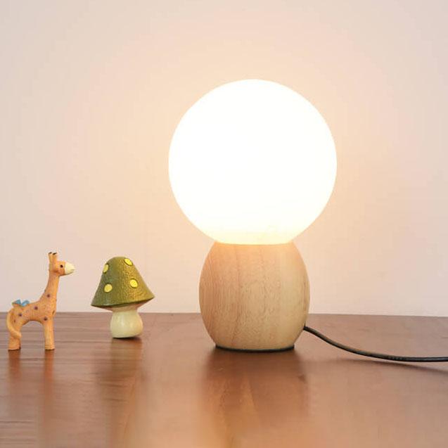 Nordic Solid Wood Milk White Glass Orb Table Lamp