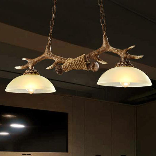 Vintage Antler Glass Bowl Chandelier