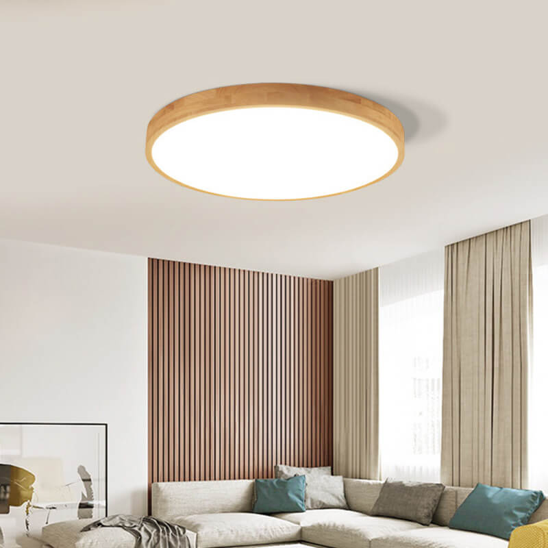 Premium Nordic Solid Wood Round Ultra-Thin LED Ceiling