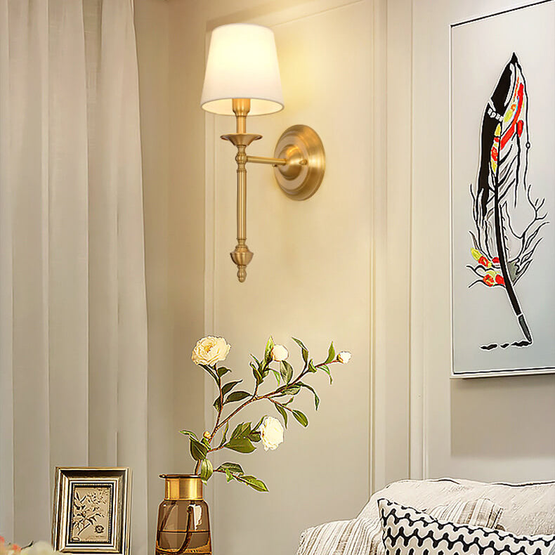 Contemporary Brass Wall Sconce, Fabric Shade