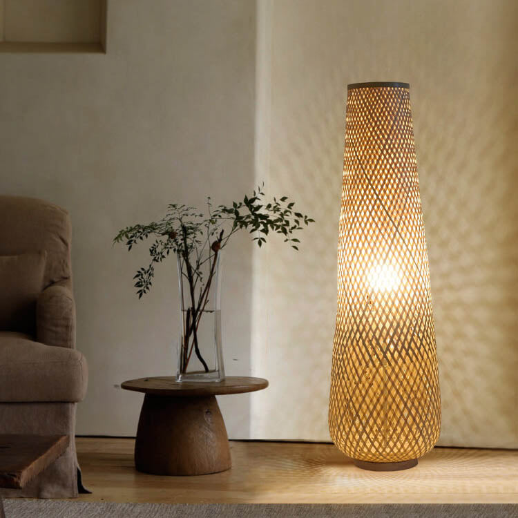 Premium Bamboo Weaving LED Floor Lamp - 1-Light Design