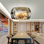 Elegant 6-Light Crystal Chandelier with Modern Glass Shade