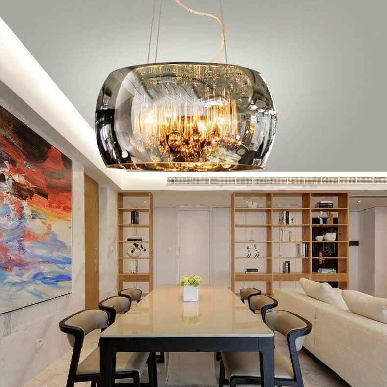 Elegant 6-Light Crystal Chandelier with Modern Glass Shade