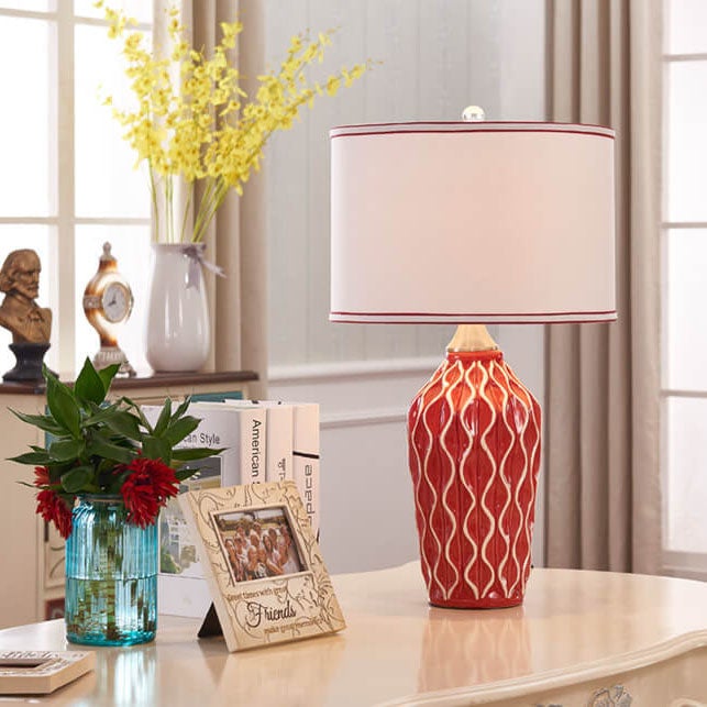 Contemporary Fabric and Ceramic 1-Light Table Lamp with Ice Crack Finish