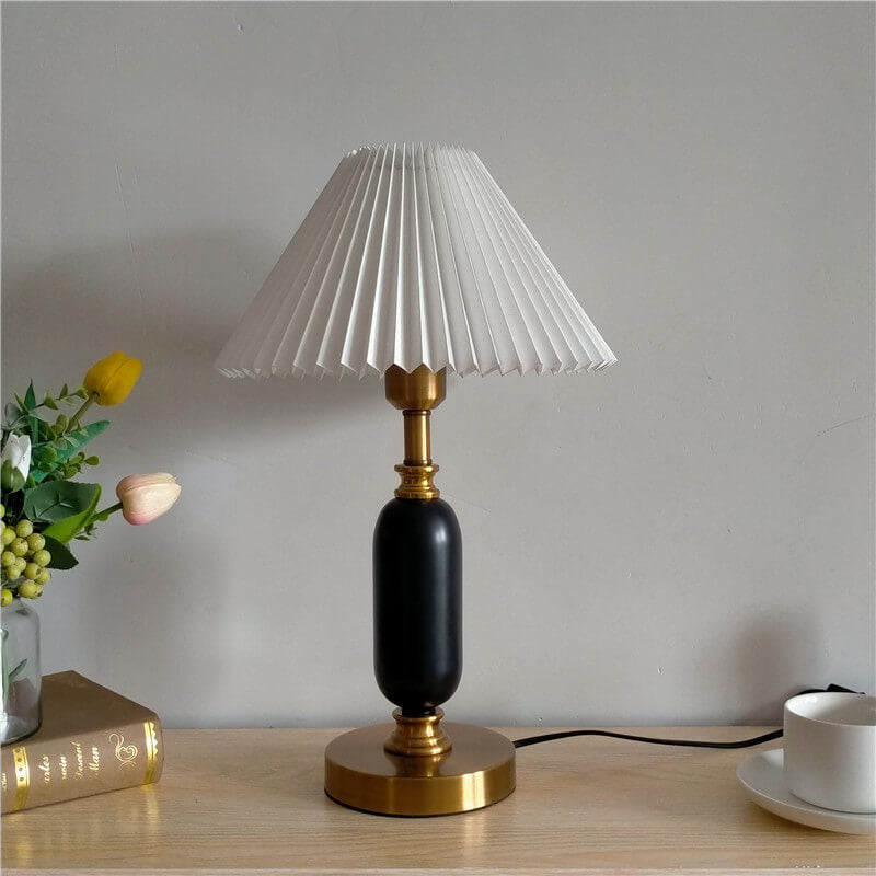Vintage Pleated Shade Column Table Lamp - 1 Light