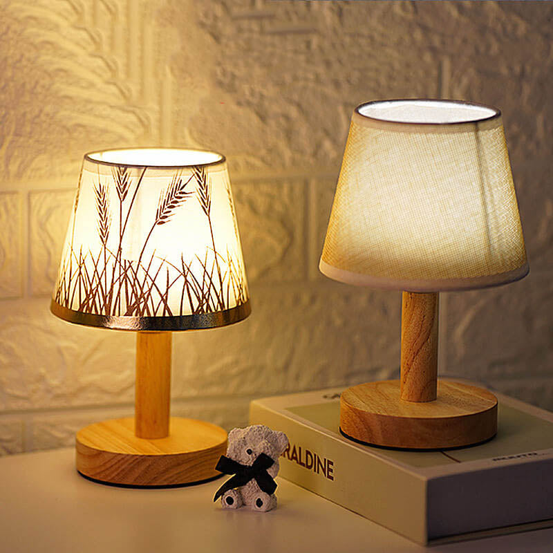 Premium Vintage Linen Drum Shade LED Table Lamp