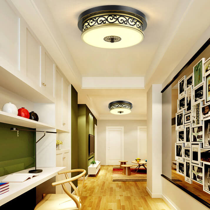 Vintage Iron LED Flush Mount Ceiling Light with Circular Patterned Edge