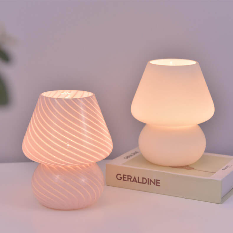 Vintage Glass Mushroom LED Table Lamp - 1-Light Night Light