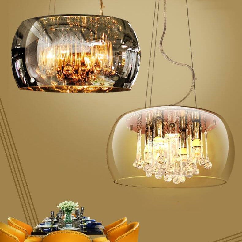Elegant 6-Light Crystal Chandelier with Modern Glass Shade