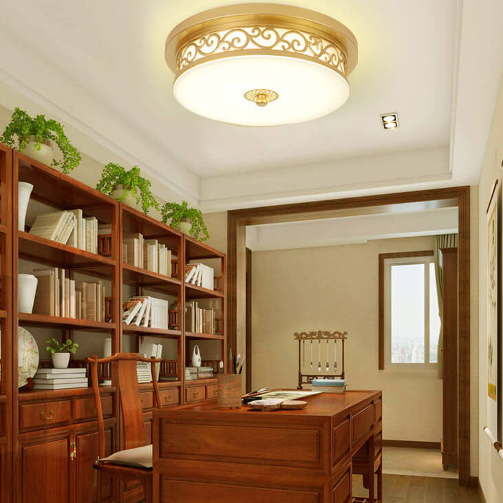 Vintage Iron LED Flush Mount Ceiling Light with Circular Patterned Edge