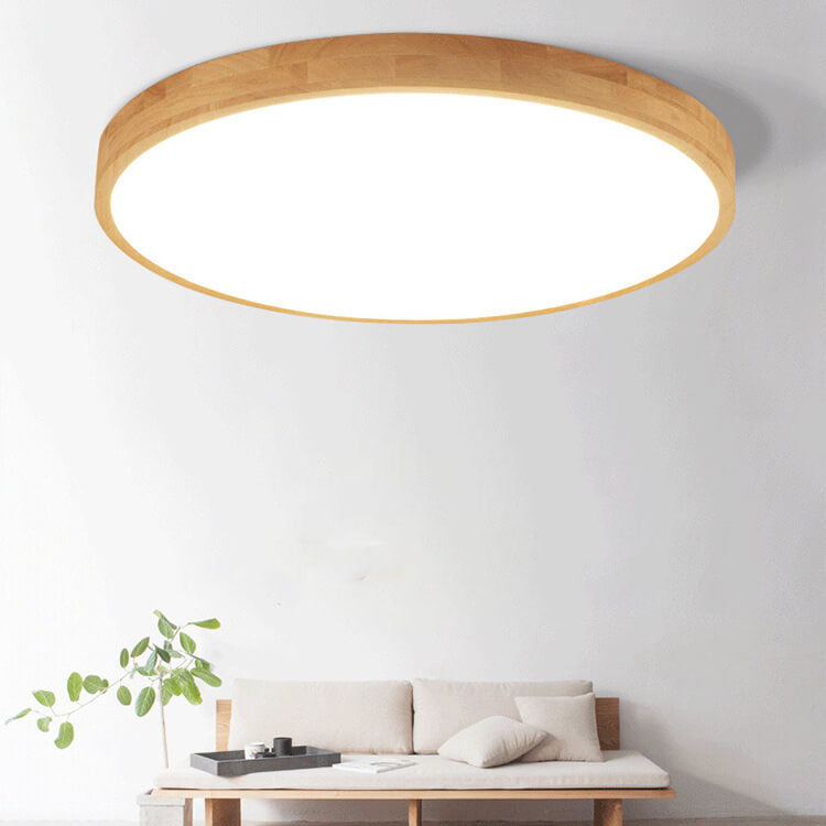 Premium Nordic Solid Wood Round Ultra-Thin LED Ceiling