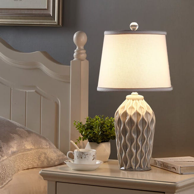 Contemporary Fabric and Ceramic 1-Light Table Lamp with Ice Crack Finish