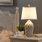 Contemporary Fabric and Ceramic 1-Light Table Lamp with Ice Crack Finish