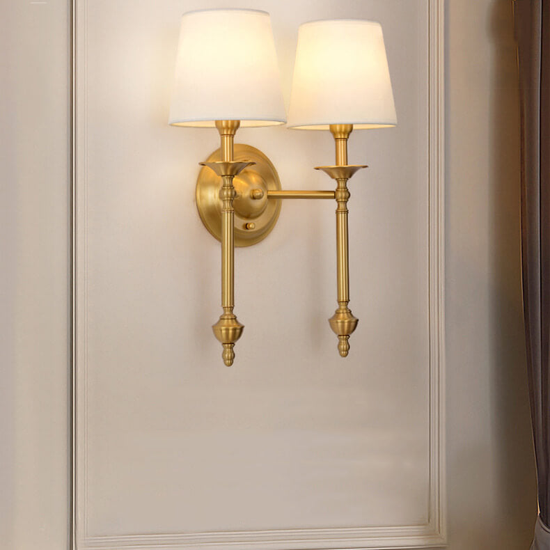 Contemporary Brass Wall Sconce, Fabric Shade