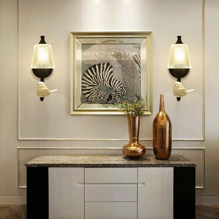Glass Shade Resin Bird Wall Sconce