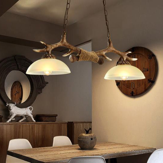 Vintage Antler Glass Bowl Chandelier