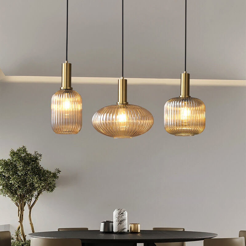 Striped Glass 1-Light Lantern Pendant