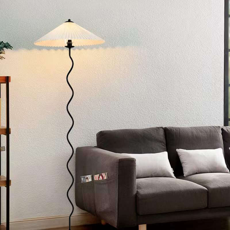Premium Vintage Fabric Pleated Floor Lamp with 1-Light
