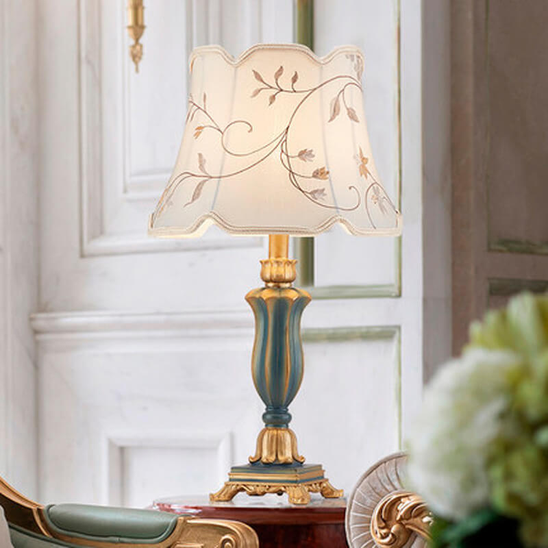 Classic Round Fabric and Resin Table Lamp - 1 Light