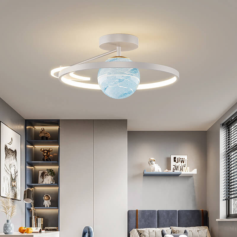Contemporary LED Planet Globe Semi-Flush Mount Ceiling Light