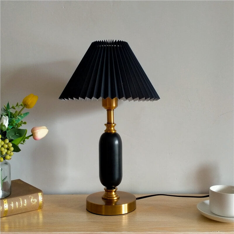 Vintage Pleated Shade Column Table Lamp - 1 Light