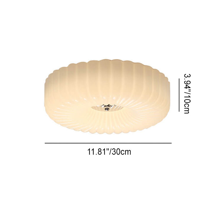 Minimalist Cream Textured Glass Round LED Ceiling Light