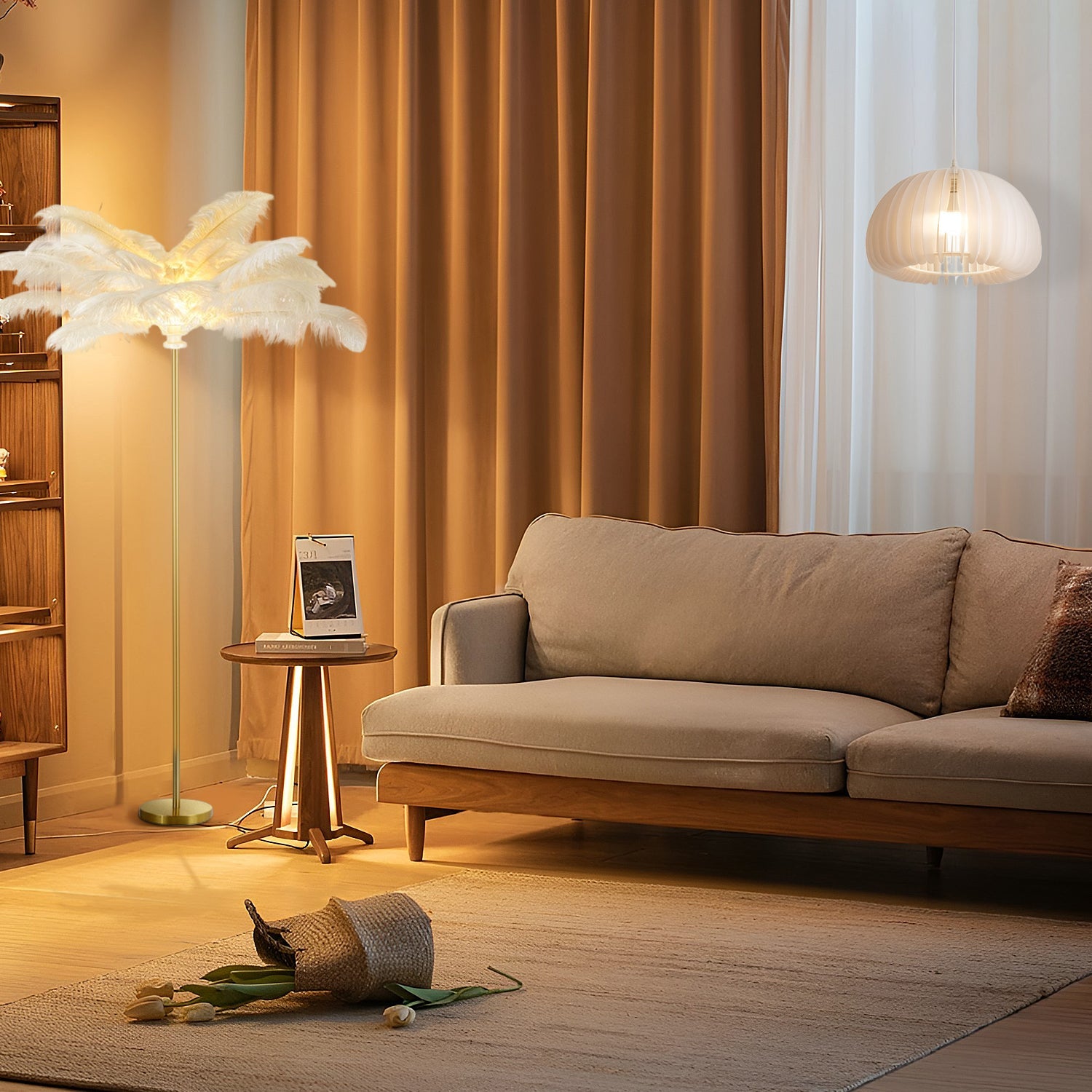 30-Inch Ostrich Feather Floor Lamp - Elegant Decorative Accent