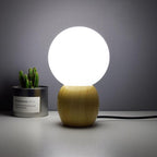 Nordic Solid Wood Milk White Glass Orb Table Lamp