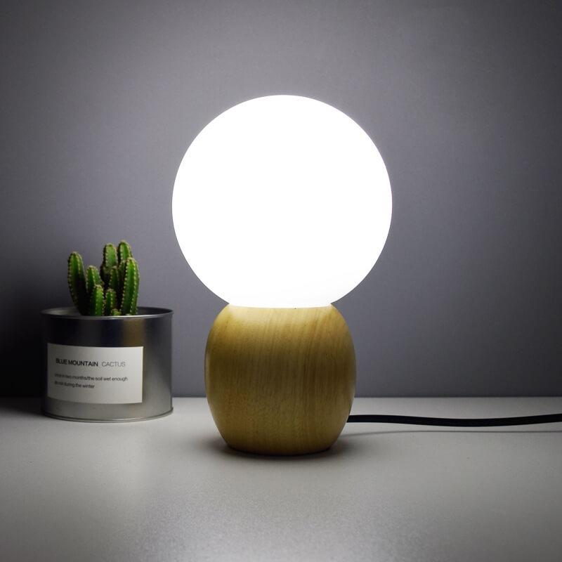Nordic Solid Wood Milk White Glass Orb Table Lamp