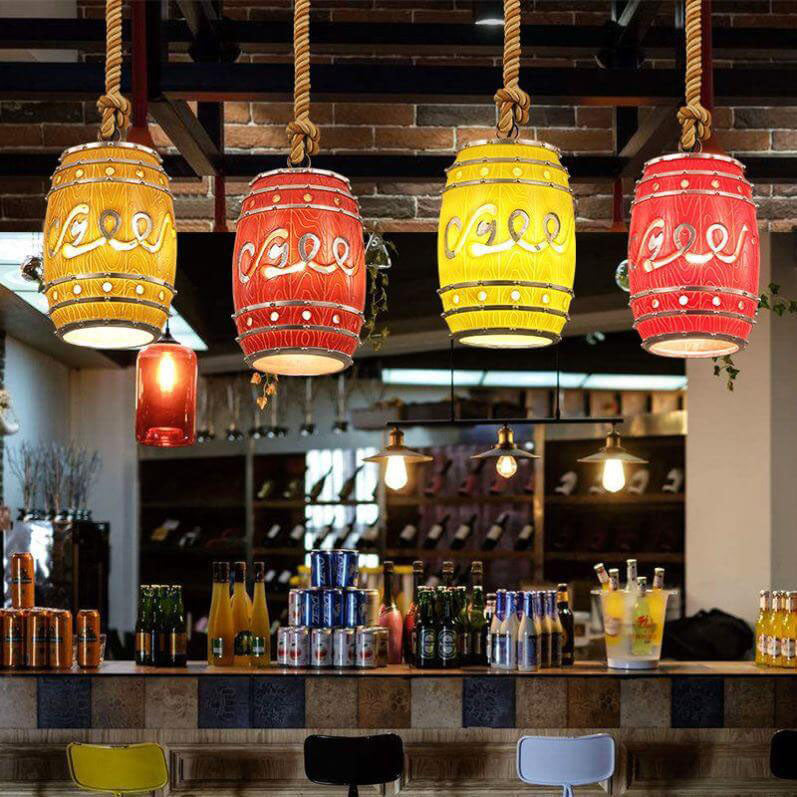 Rustic Wine Barrel Resin Pendant Light